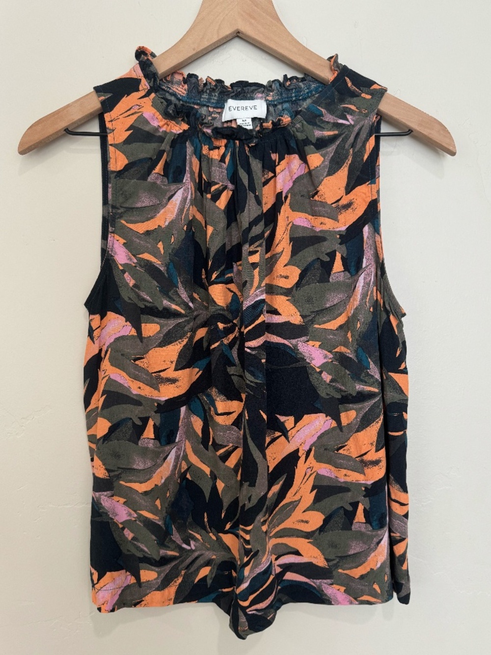 Evereve Multicolor Palm Belle Gathered Neck Pullover Tank Top Size M